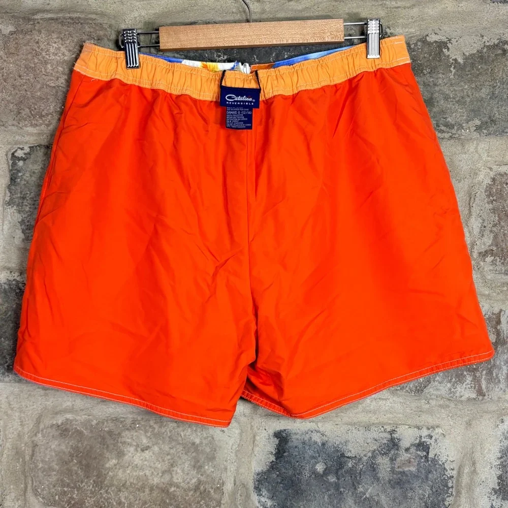 Catalina Reversible Board Shorts Women's Large 12/14 Blue Tropical Floral Orange